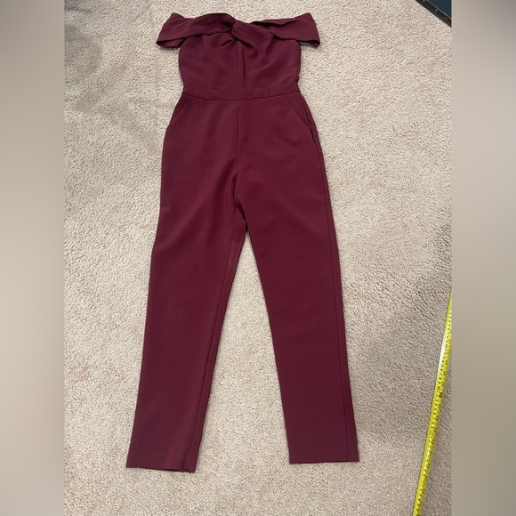 ADELYN RAE Red Crepe Twisted Off-Shoulder neckline Straight Leg Jumpsuit - Picture 10 of 11